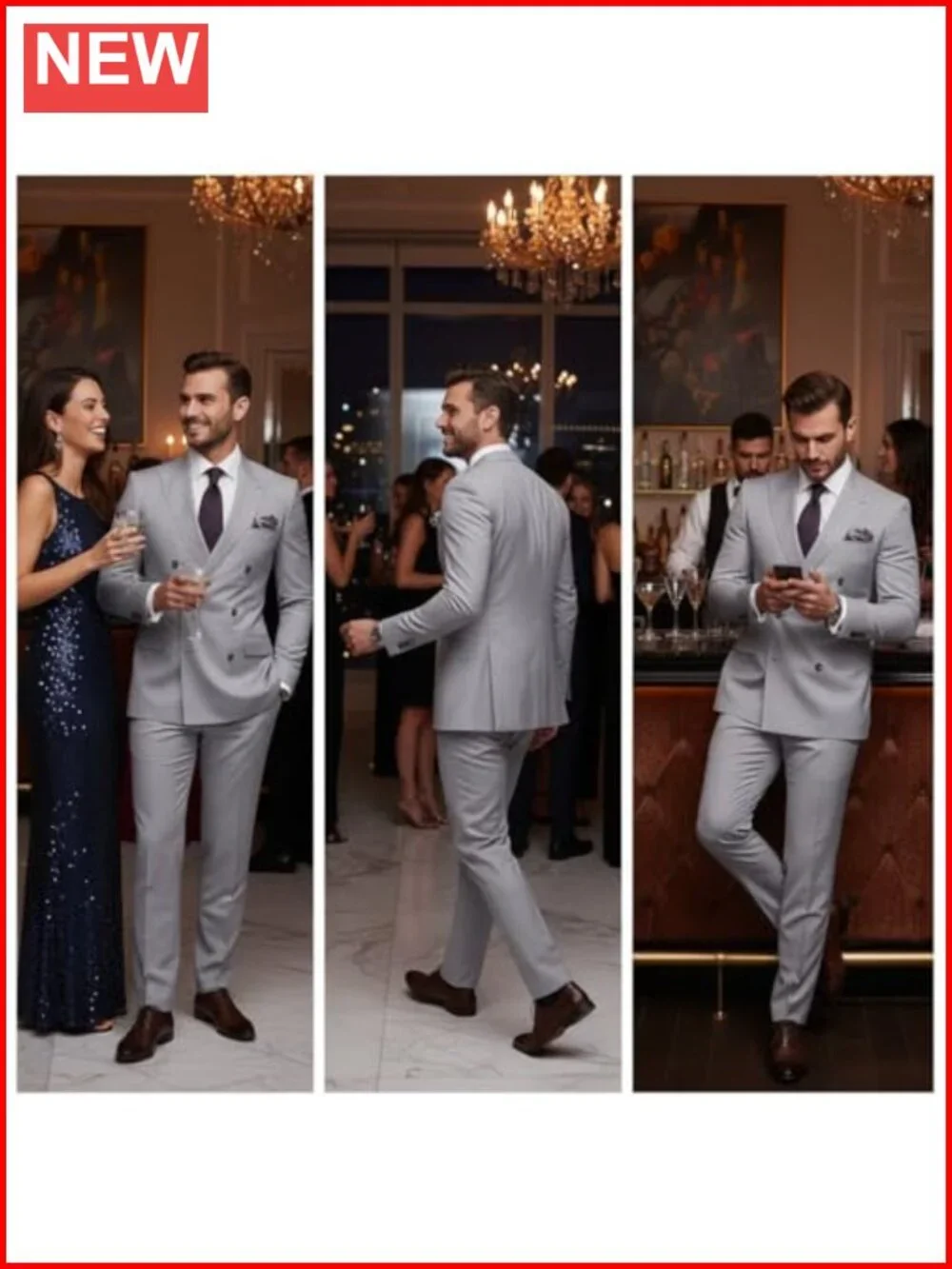 Mens 2 Piece Double Breasted Tuxedo Suit Slim Fit Groom Wedding Formal Set